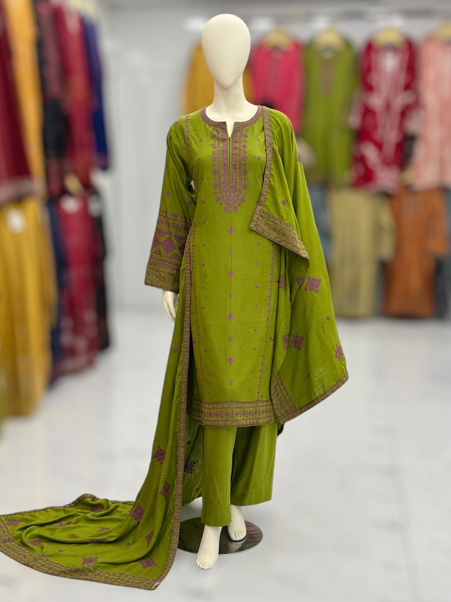 Olive Midst Leather Peach 203-A | Stitched | 3 Piece