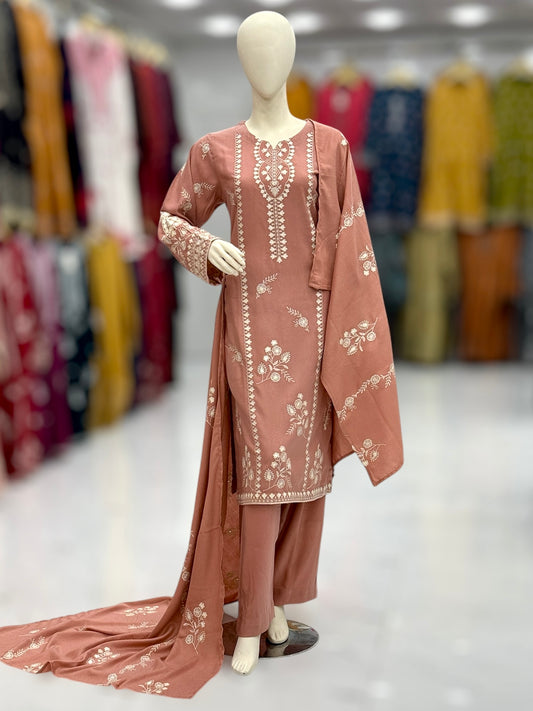 Mahnoor Leather Peach 201-B | Stitched | 3 Piece