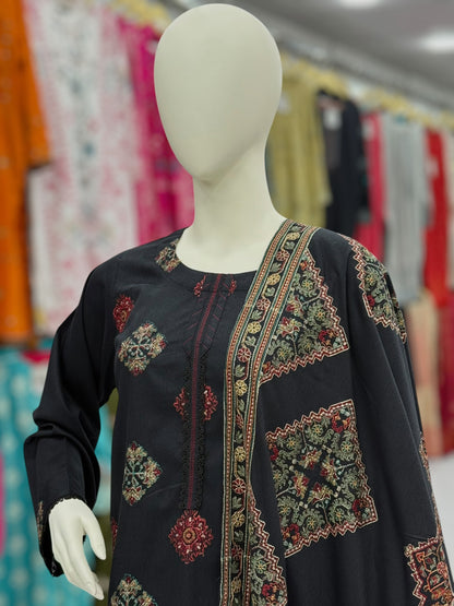 Embroidered Black RC-502-B | 3 Piece | Stitched