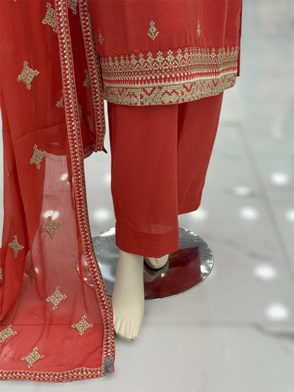 Geomatric Orange 89-A | Stitched | 3 Piece