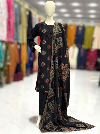 Embroidered Black RC-502-B | 3 Piece | Stitched