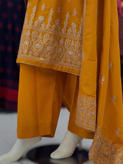 Embroidered Mustard SEQ-55A | 3 Piece | Stitched
