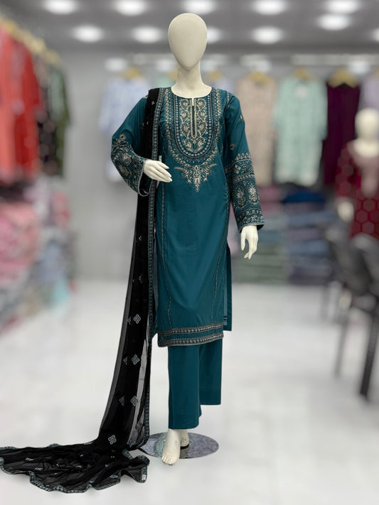 Coral Black Exclusive Lawn L74-A | Stitched | 3 Piece