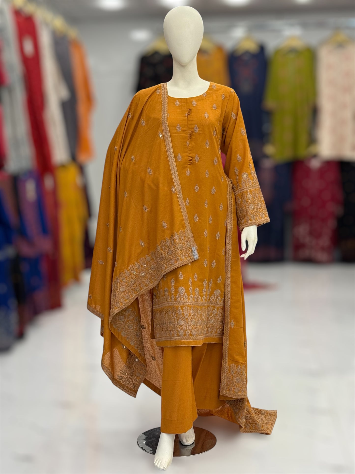 Embroidered Mustard SEQ-55A | 3 Piece | Stitched