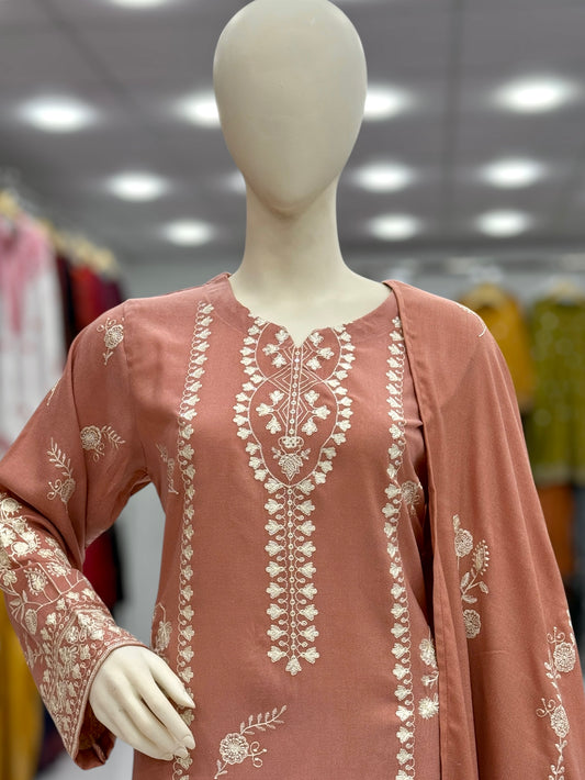 Mahnoor Leather Peach 201-B | Stitched | 3 Piece