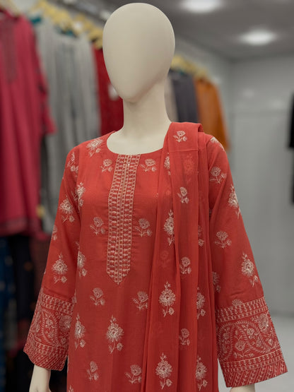 Embroidered Orange CHL-86A | 3 Piece | Stitched