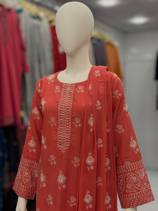 Embroidered Orange CHL-86A | 3 Piece | Stitched