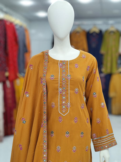 Sequence Embroidered Mustard-115 | Stitched | 3 Piece