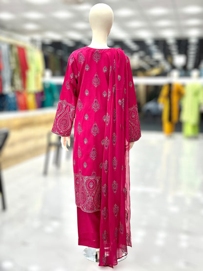 Embroidered Pink CHL-85B | 3 Piece | Stitched