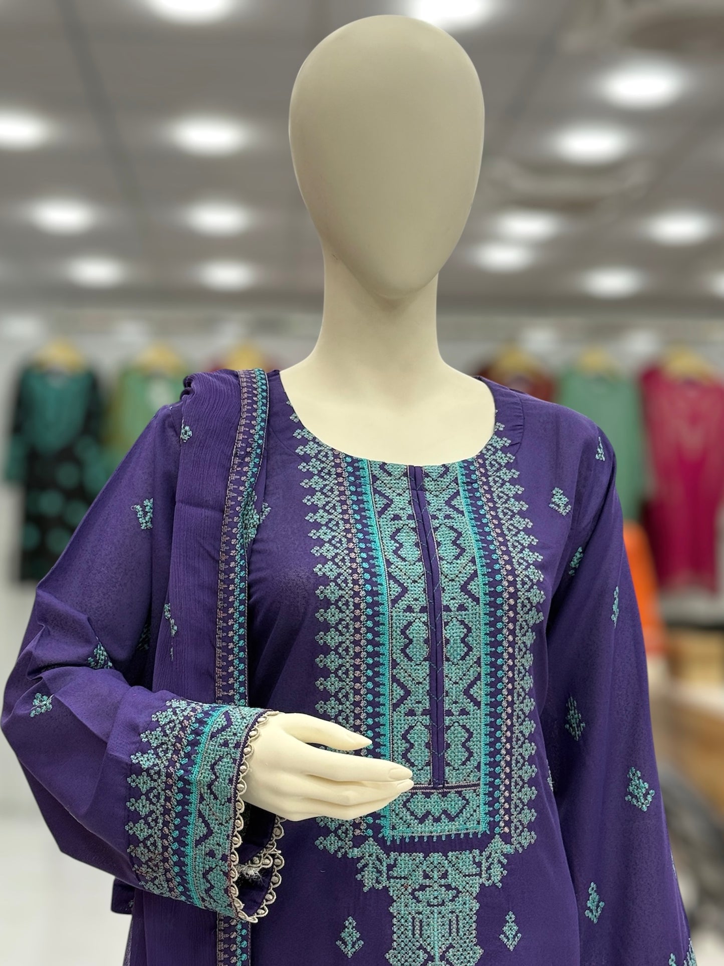 Geomatric Autumn Lawn Karandi K49-B | Stitched | 3 Piece