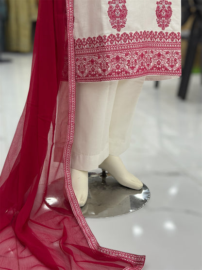 The Ethnic White&Pink Special 94-C | Khaddar | Stitched