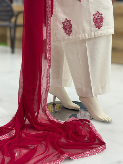 The Ethnic White&Pink 93-D | Khaddar | Stitched