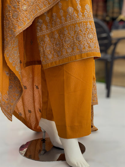 Embroidered Mustard SEQ-55A | 3 Piece | Stitched