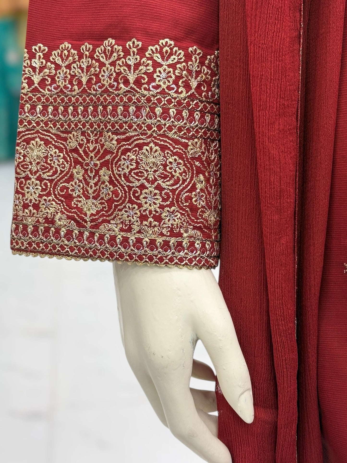 The Ethnic Maroon&Gold 93-F | Khaddar | Stitched