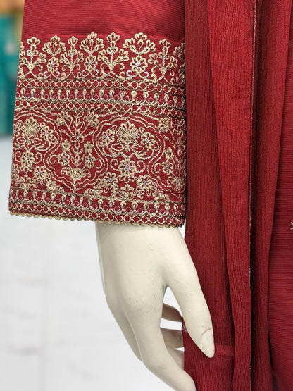 The Ethnic Maroon&Gold 93-F | Khaddar | Stitched