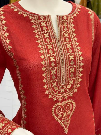 Golden Threads Rust Karandi 89-A | Stitched | 3 Piece