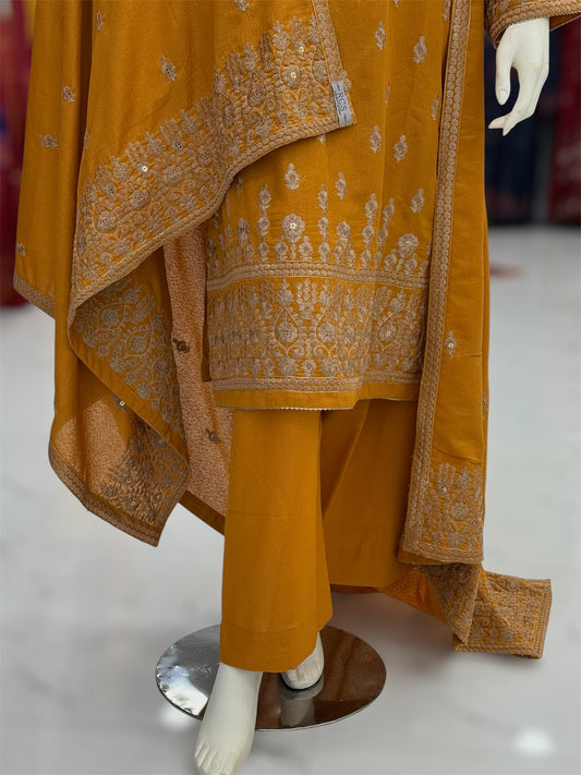 Embroidered Mustard SEQ-55A | 3 Piece | Stitched
