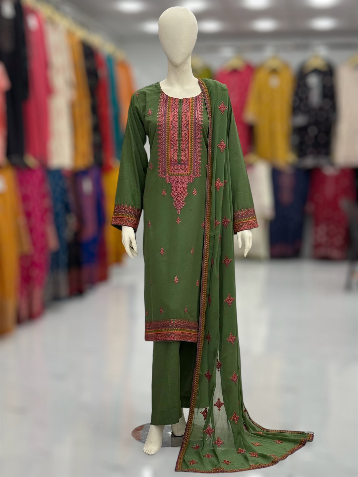 Geomatric Green 89-B | Stitched | 3 Piece