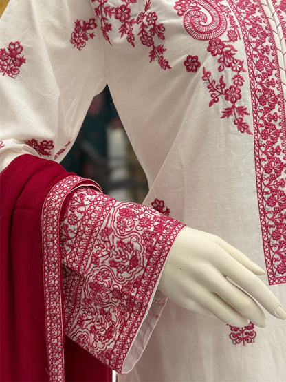 The Ethnic White&Pink Special 94-C | Khaddar | Stitched