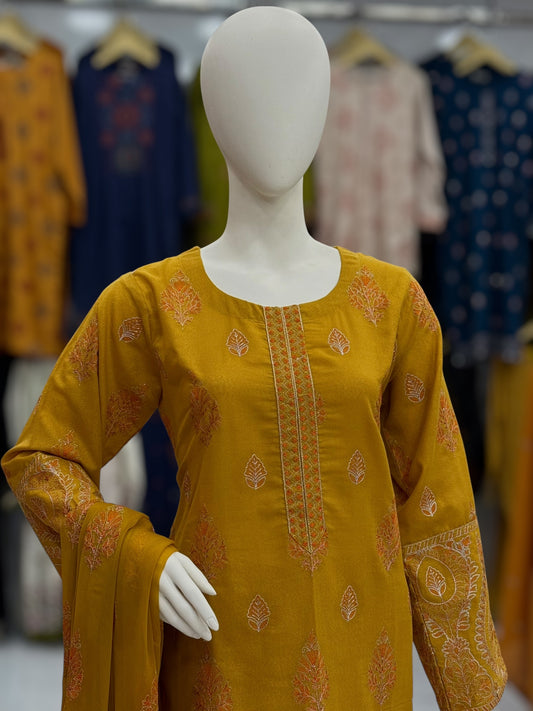 Embroidered Yellow CHL-85A | 3 Piece | Stitched