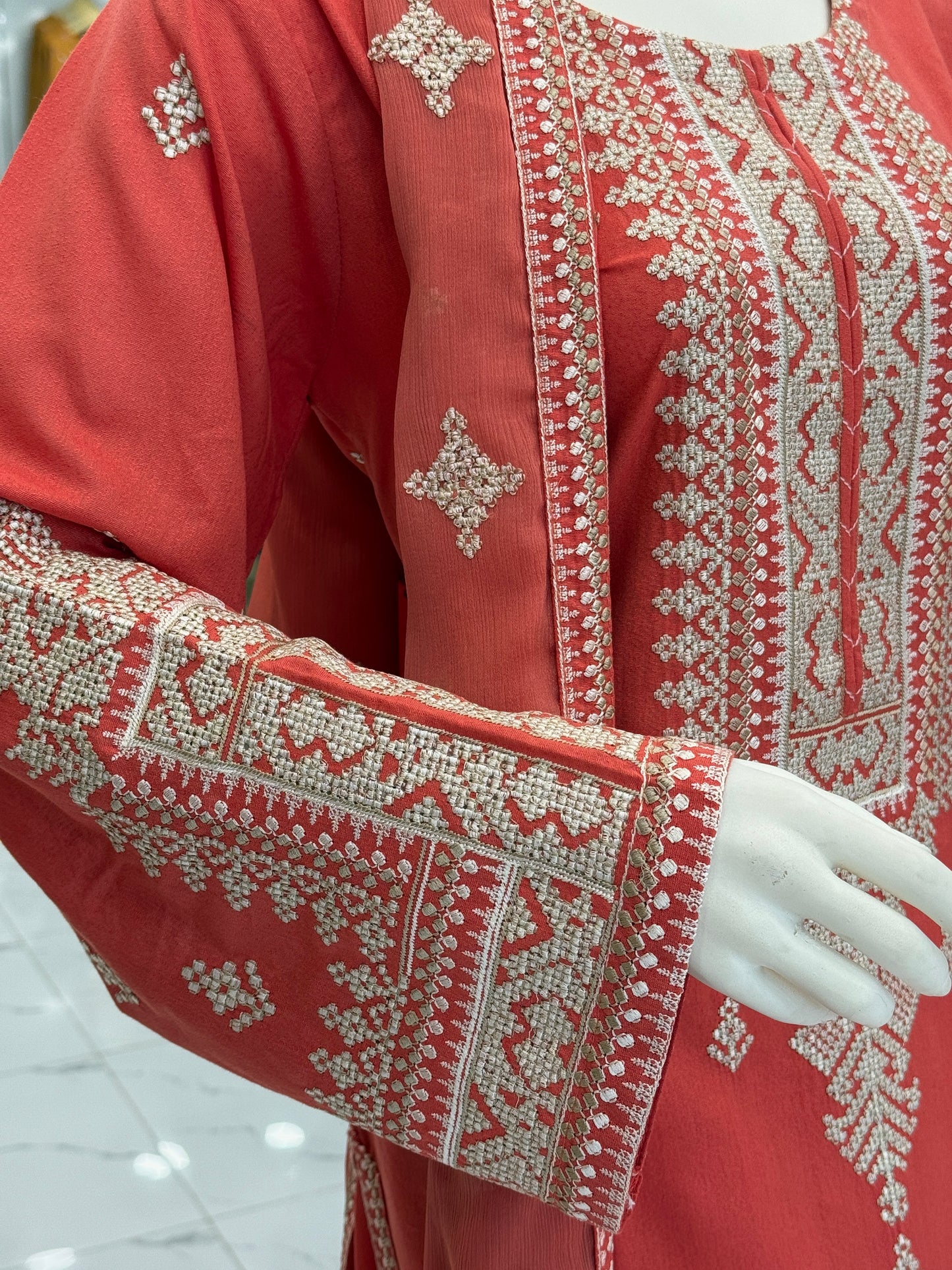 Geomatric Orange 89-A | Stitched | 3 Piece