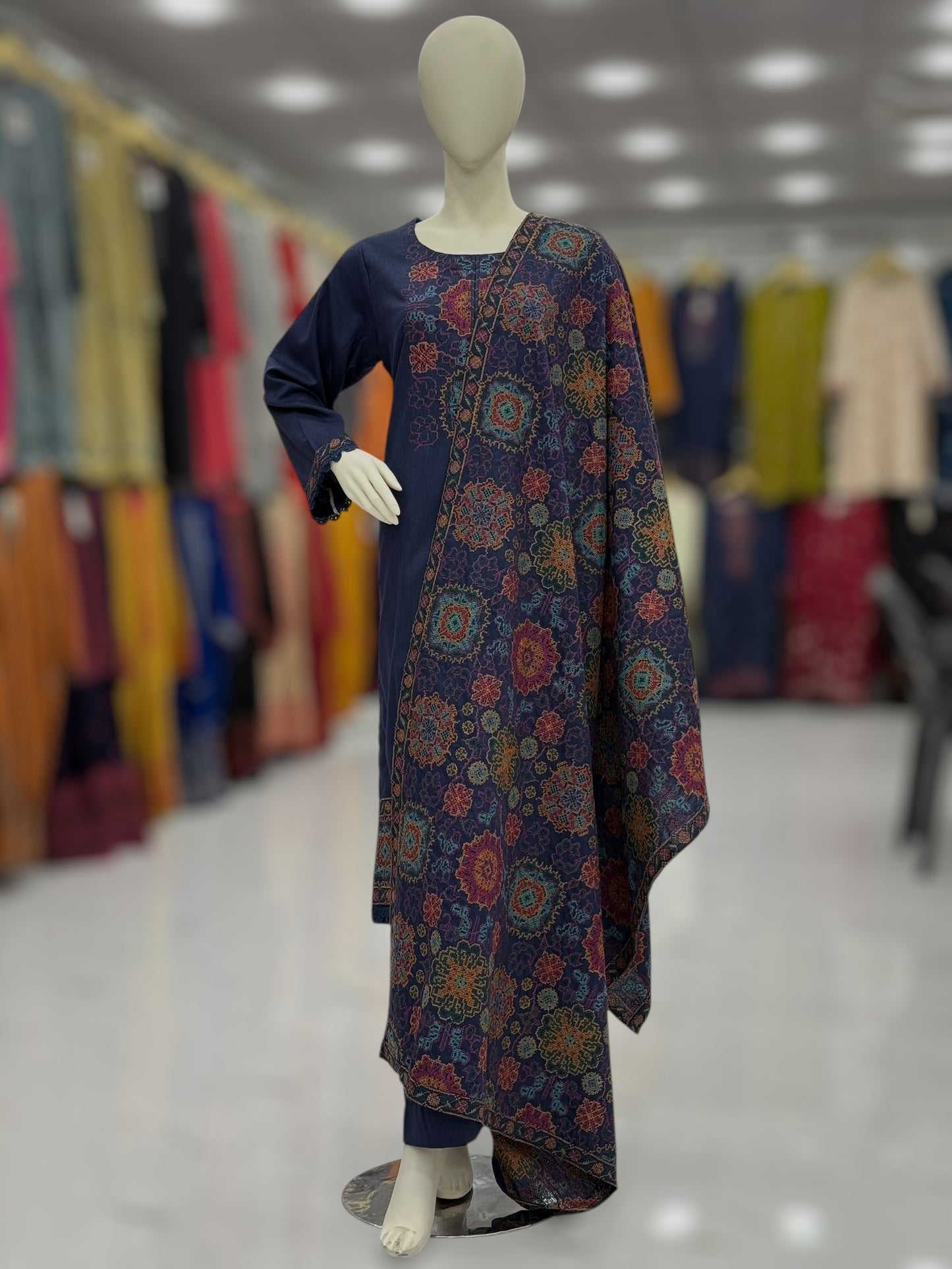 Embroidered Dark Blue RC-503-A | 3 Piece | Stitched