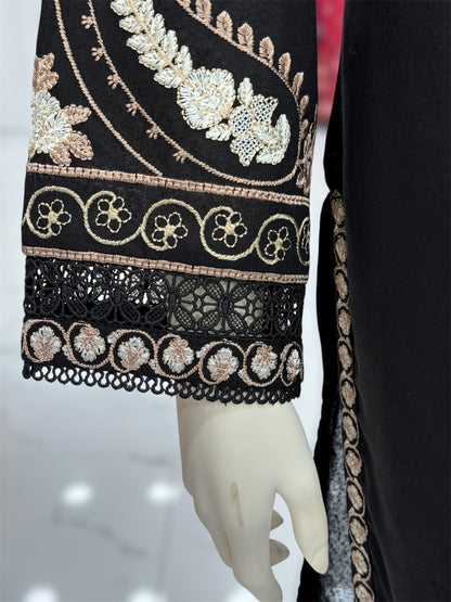 Black Embroidered Karandi M-90 | Stitched | 3 Piece