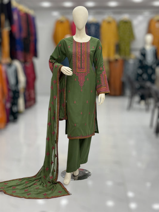 Geomatric Green 89-B | Stitched | 3 Piece