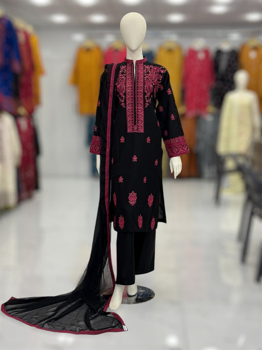 The Ethnic Black&Pink 93-B | Khaddar | Stitched