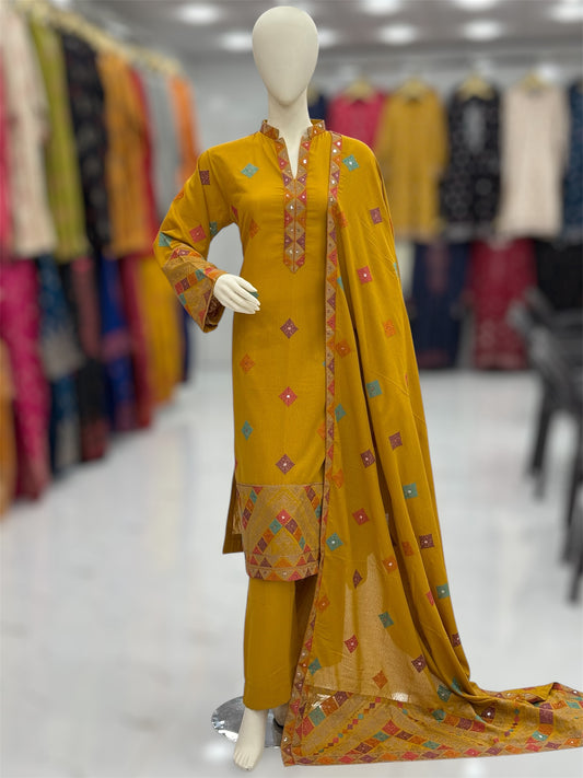 Magical Square Yellow| MS-56B | 3 Piece | Stitched