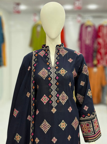 Multi Square Cotton karandi 207-A | Stitched | 3 Piece