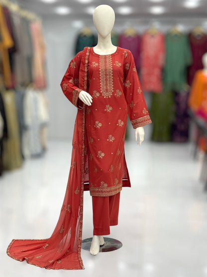 Meher-e-Zari  Lawn Karandi K48-A | Stitched | 3 Piece