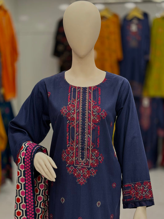 Embroidered Navy Blue EKP-103 | 3 Piece | Stitched