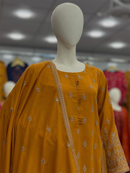 Embroidered Mustard SEQ-55A | 3 Piece | Stitched