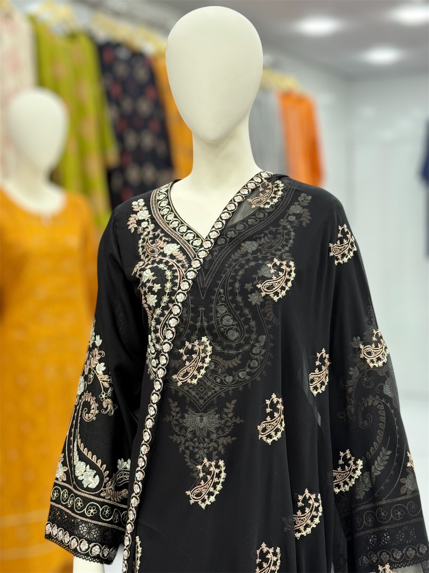 Black Embroidered Karandi M-90 | Stitched | 3 Piece