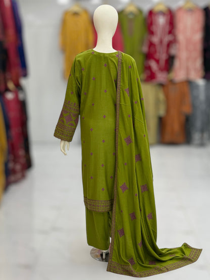 Olive Midst Leather Peach 203-A | Stitched | 3 Piece