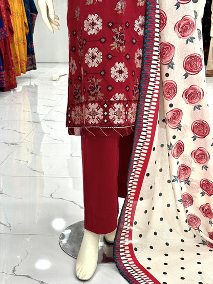 Embroidered Maroon EKP-104 | 3 Piece | Stitched
