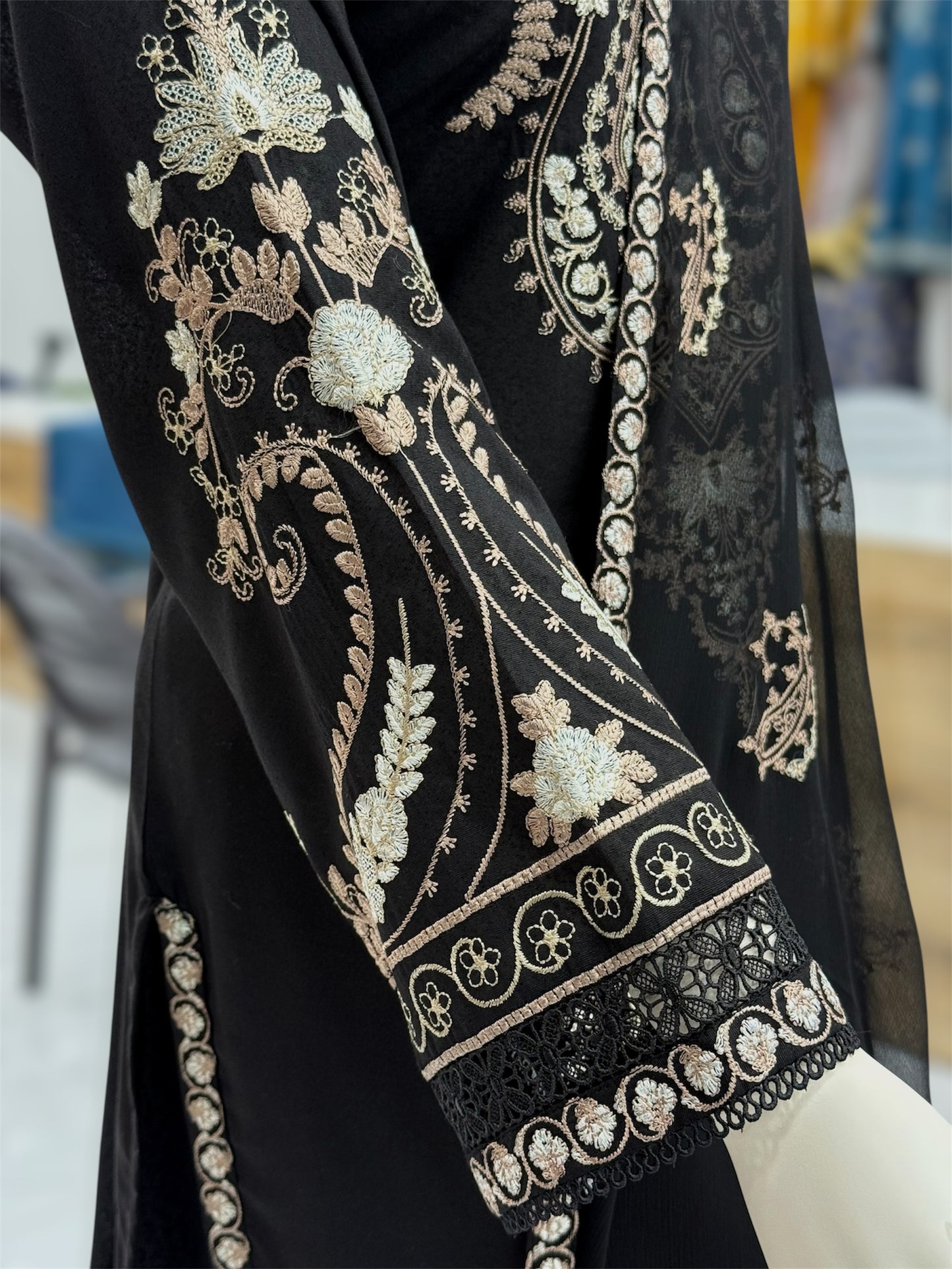 Black Embroidered Karandi M-90 | Stitched | 3 Piece