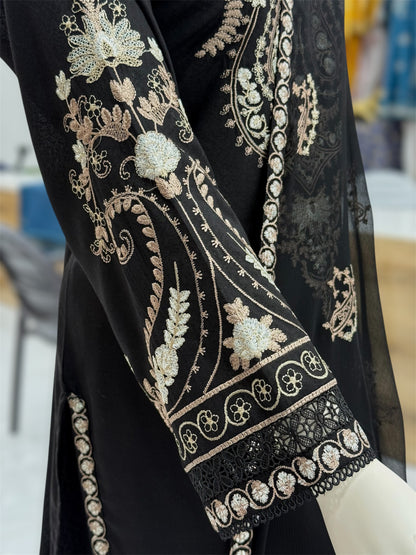 Black Embroidered Karandi M-90 | Stitched | 3 Piece