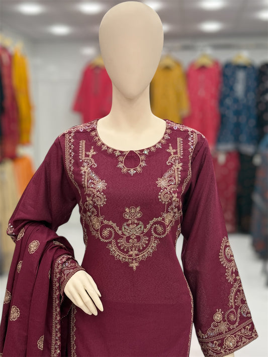 Taj Mahal Marjanda Embroiderd Karandi | 60-A | 3 Piece | Stitched