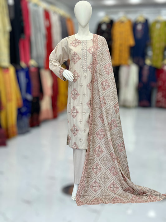 Embroidered Cream RC-501-B | 3 Piece | Stitched