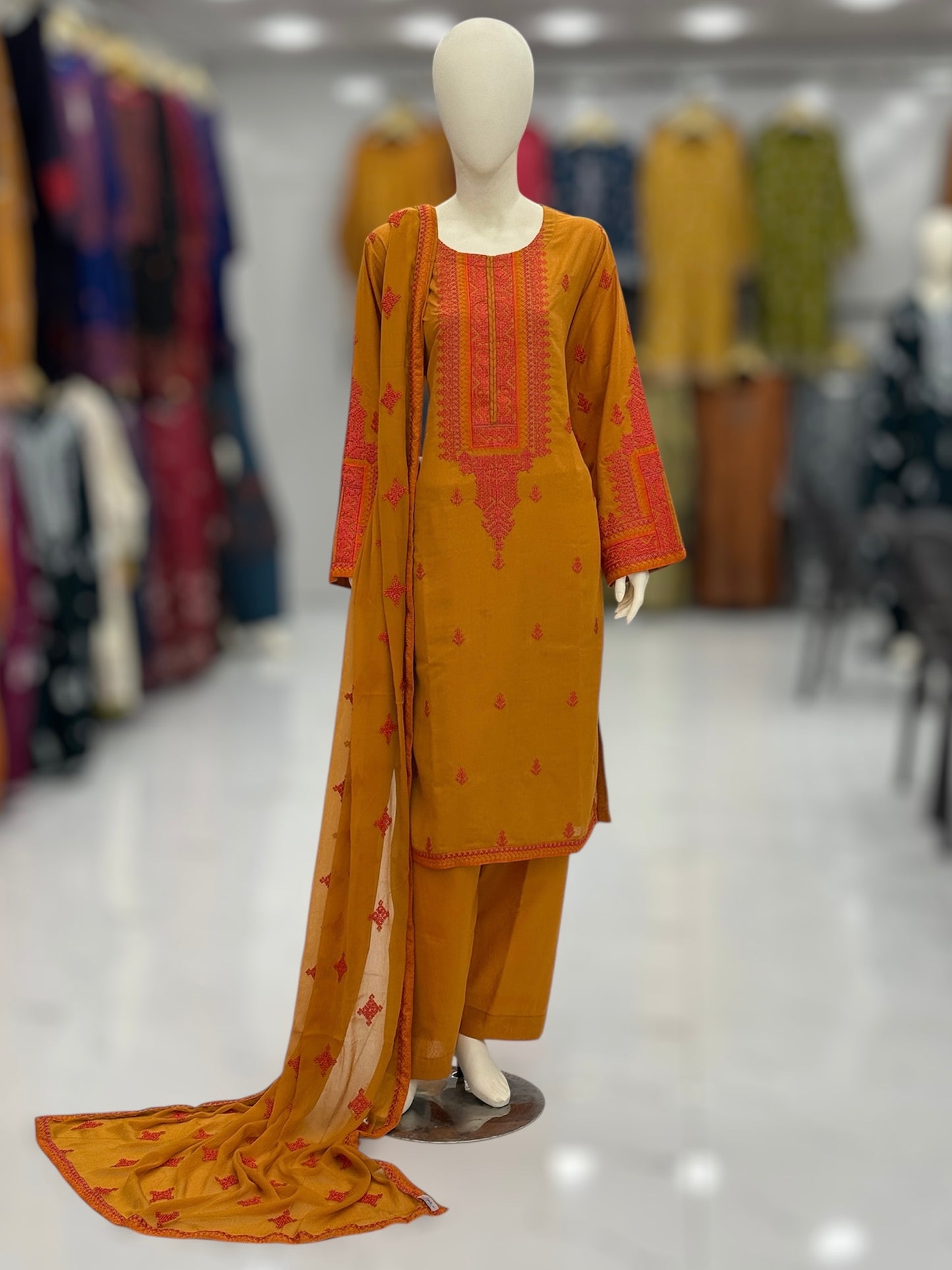 Geomatric Mustard 89-C | Stitched | 3 Piece