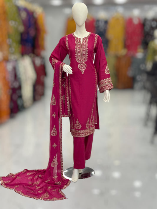 Golden Threads Pink Karandi 89-C | Stitched | 3 Piece