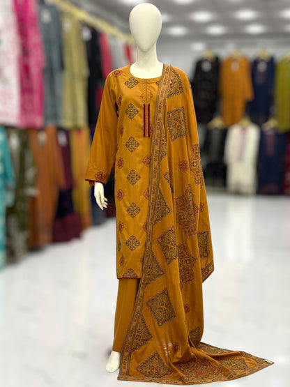 Embroidered Mustard RC-502-A | 3 Piece | Stitched