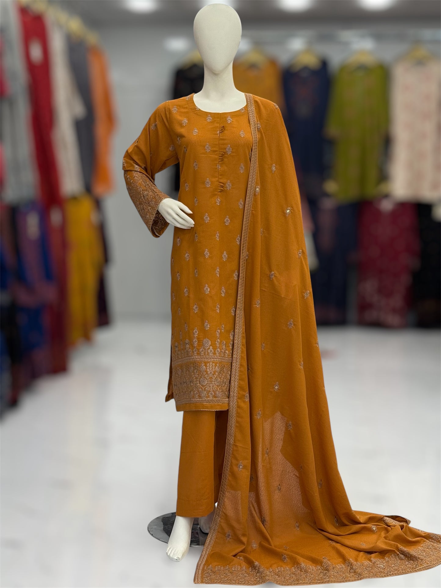 Embroidered Mustard SEQ-55A | 3 Piece | Stitched