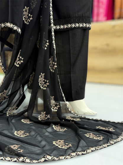 Black Embroidered Karandi M-90 | Stitched | 3 Piece