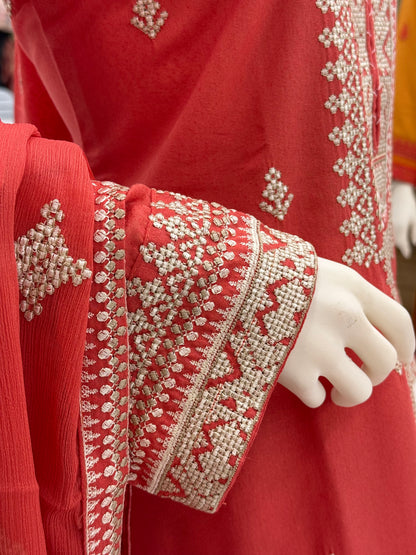 Geomatric Orange 89-A | Stitched | 3 Piece