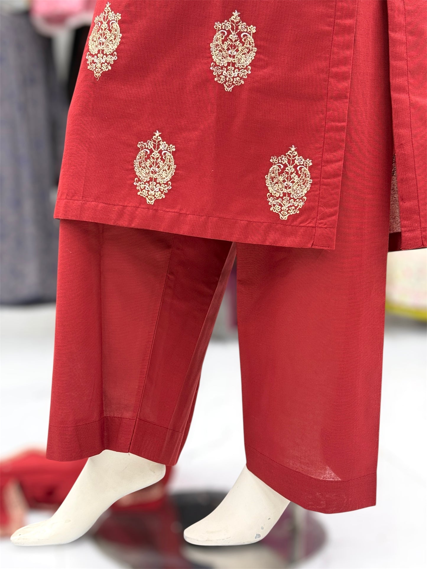 The Ethnic Maroon&Gold 93-F | Khaddar | Stitched