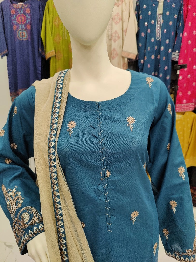 Embroidered Zinc Shirt With Light Brown Dupatta | Stitched | 3 Piece