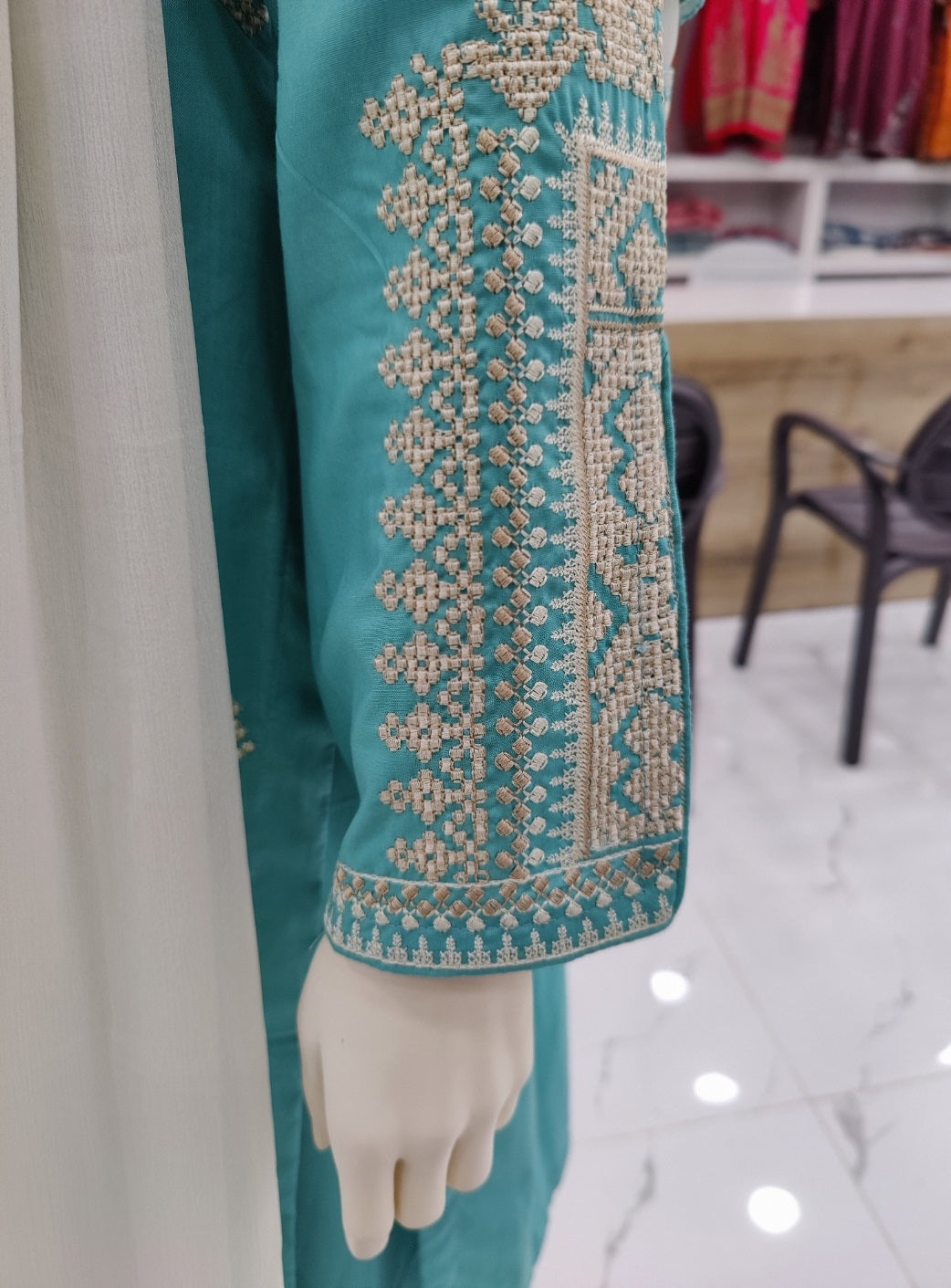 Heavy Embroided Sleeves Cross Stitch Style | Stitched | 3 Piece
